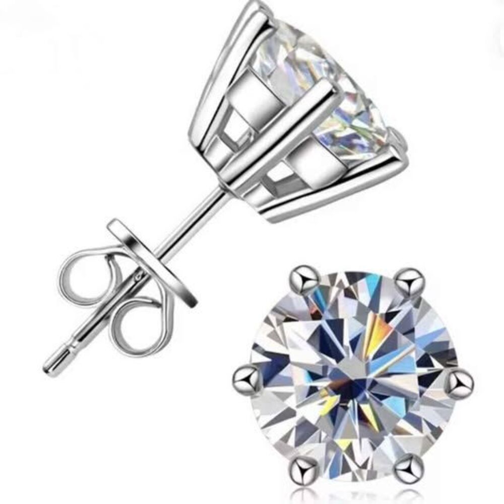 GRA Certified DVVS1 Moissanite Snowflake Studs (2 ct total) – 925 Silver